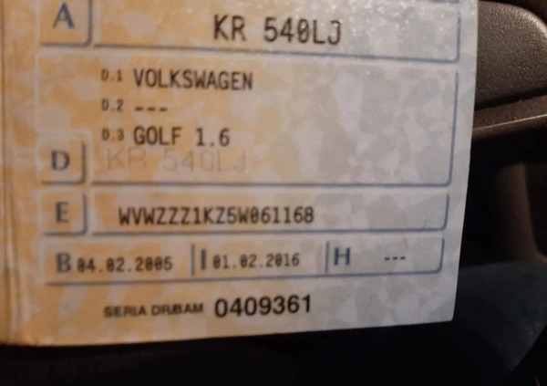 Volkswagen Golf cena 11799 przebieg: 154000, rok produkcji 2004 z Kraków małe 37